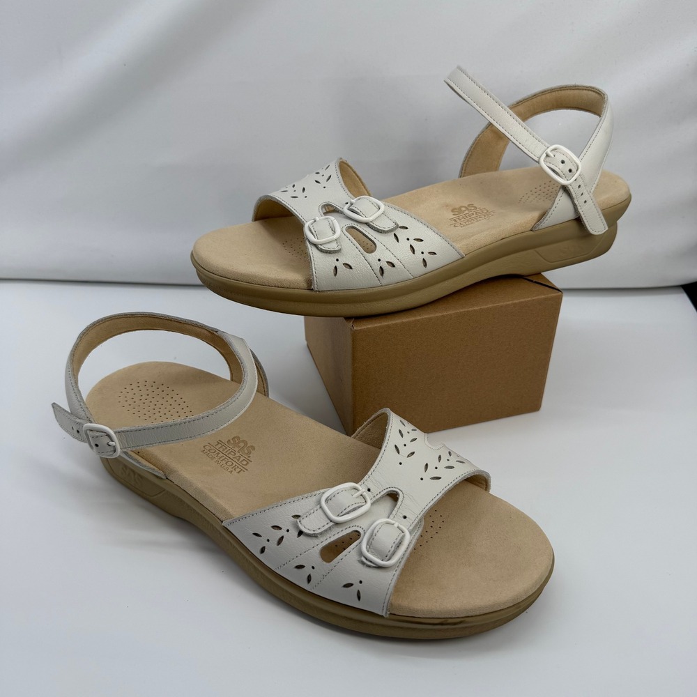 SAS Tripad Comfort Womens 11 M White Leather Perforated Slingback Sandals USA